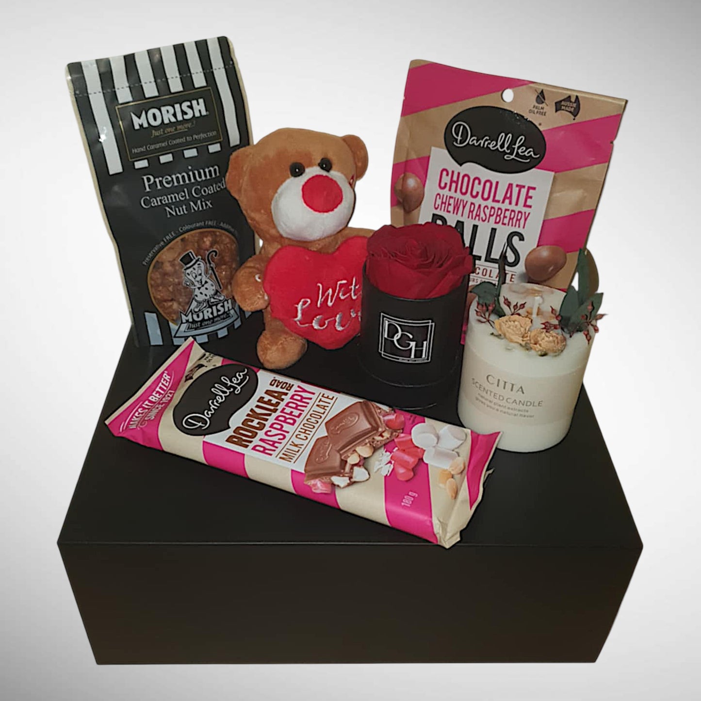 Eternal Rose, Candle & Treats Hamper With Bear