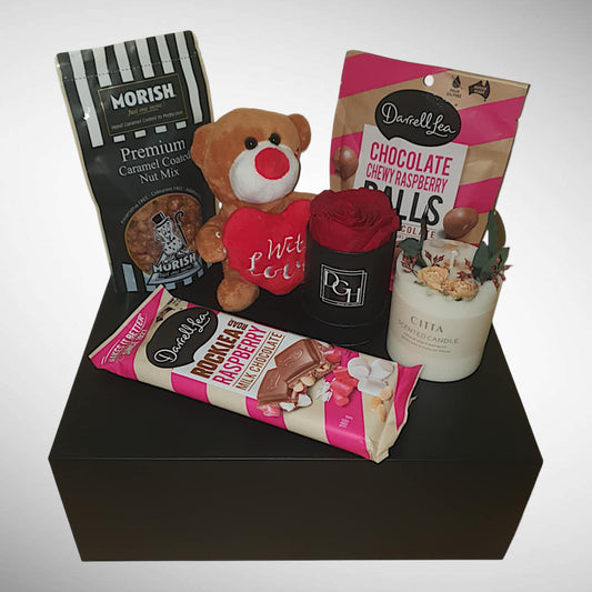 Eternal Rose, Candle & Treats Hamper With Bear