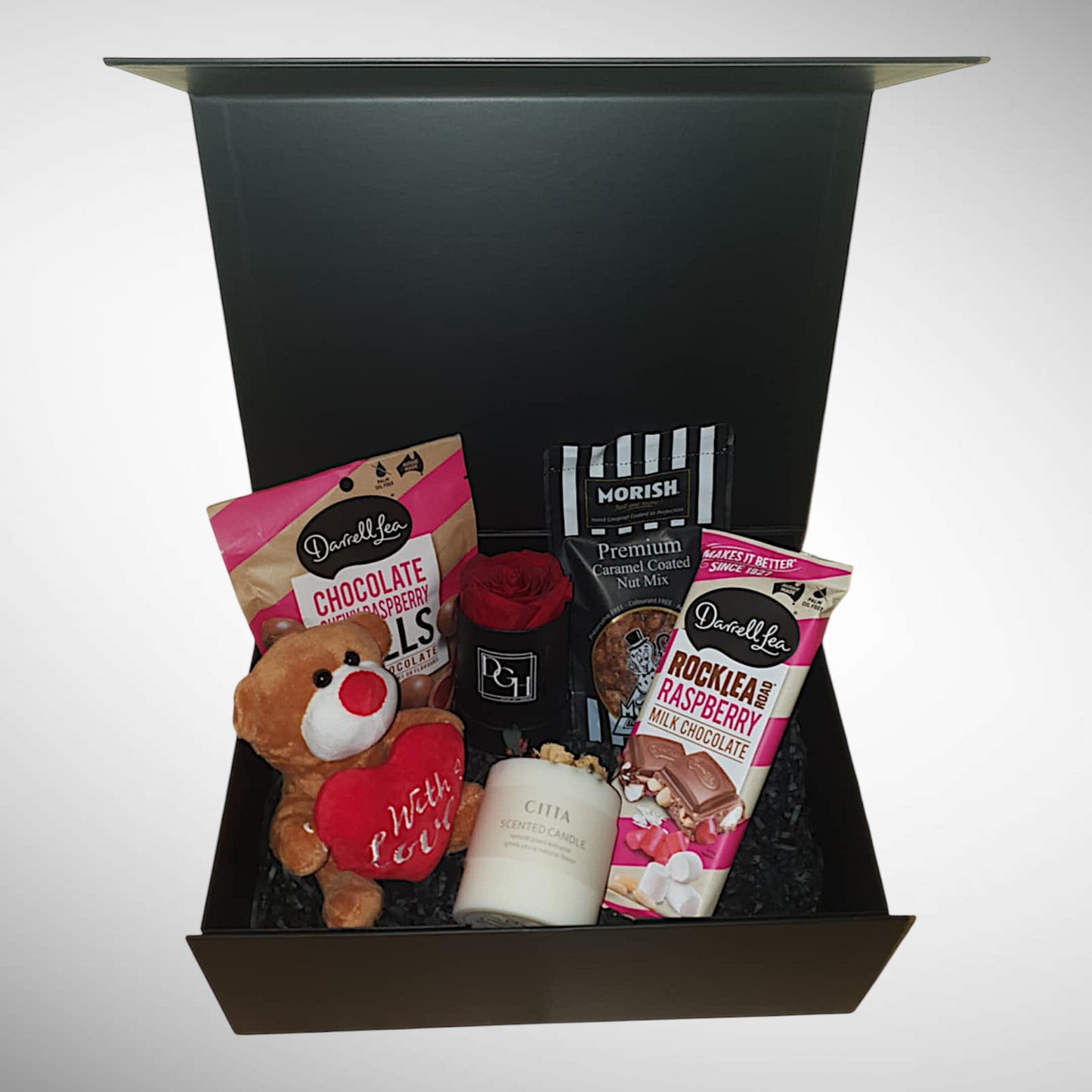 Eternal Rose, Candle & Treats Hamper With Bear